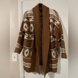 Tahari Burnt Orange and White Wool Cardigan